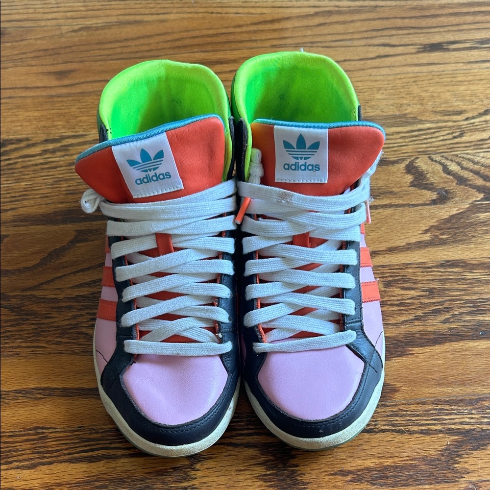 Adidas High-Top Sneakers - Pink, Green, and Blue